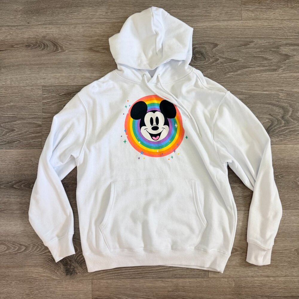 Disney Mickey Mouse Pride Hoodie White | Rainbow Sweatshirt Size M